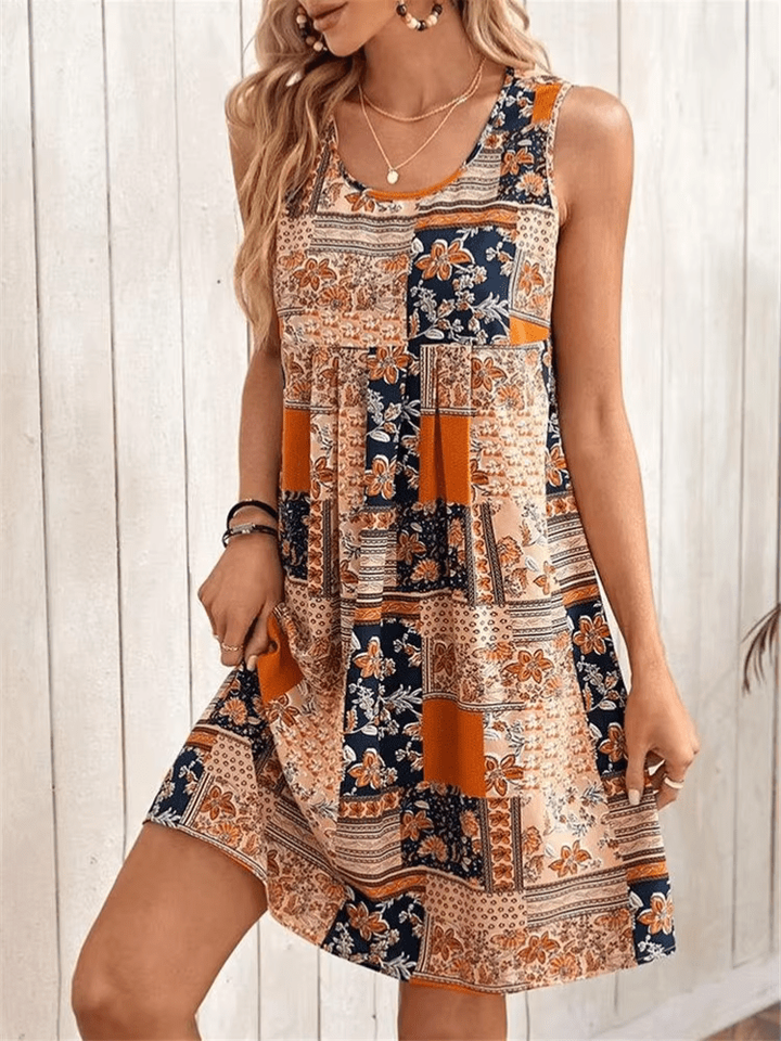 Zara | Women's Stretch Boho Patchwork Sleeveless Mini Dress Carol & Margaret Wilmington