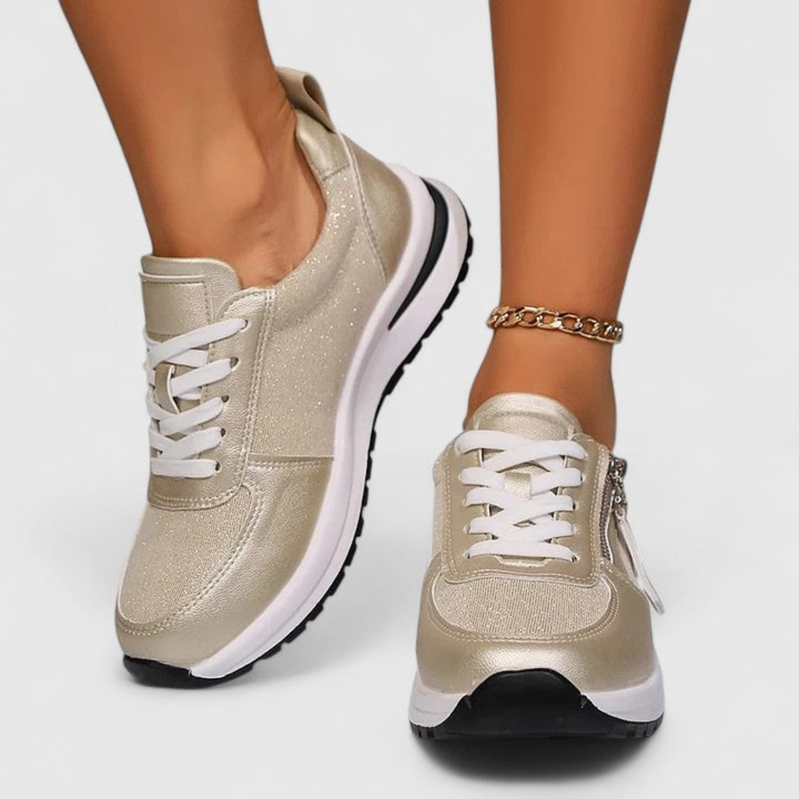 Ziva | Women's Leather Metallic Glitter Side Zip Lace-Up Sneakers Carol & Margaret Wilmington