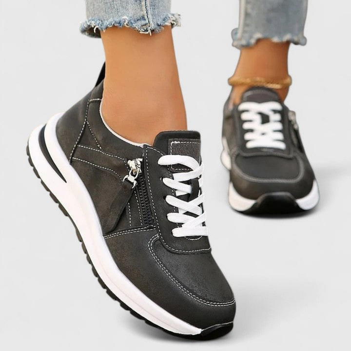 Ziva | Women's Leather Metallic Glitter Side Zip Lace-Up Sneakers Carol & Margaret Wilmington