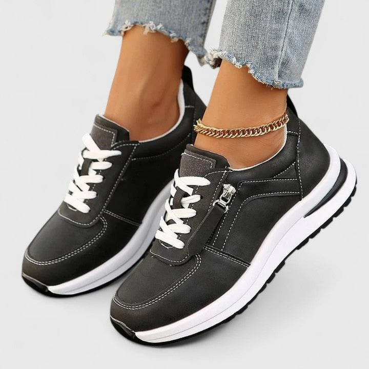 Ziva | Women's Leather Metallic Glitter Side Zip Lace-Up Sneakers Carol & Margaret Wilmington