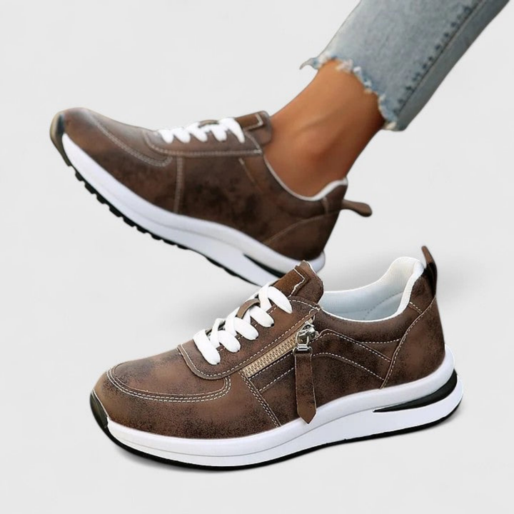 Ziva | Women's Leather Metallic Glitter Side Zip Lace-Up Sneakers Carol & Margaret Wilmington
