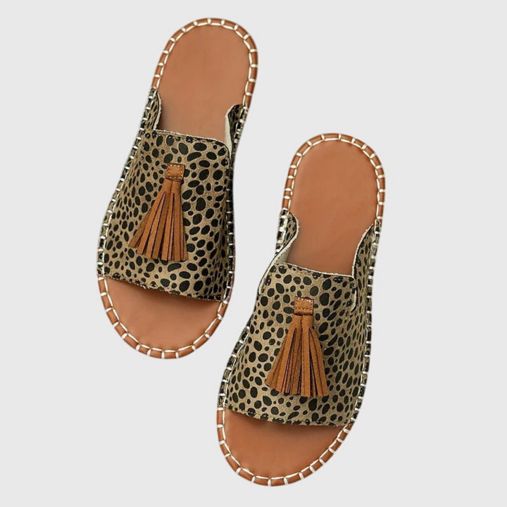 Zuri | Women's Canvas Boho Print Tassel Flat Slide Sandals Carol & Margaret Wilmington