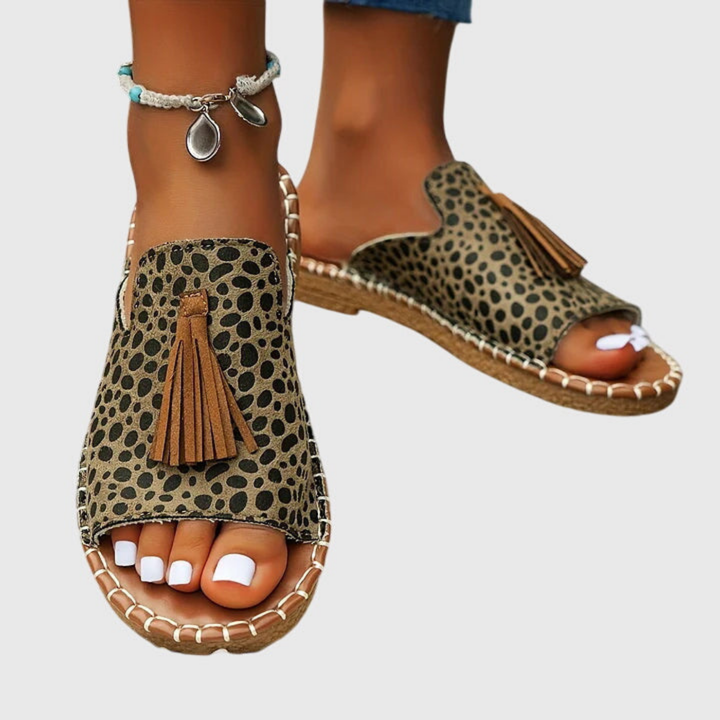 Zuri | Women's Canvas Boho Print Tassel Flat Slide Sandals Carol & Margaret Wilmington