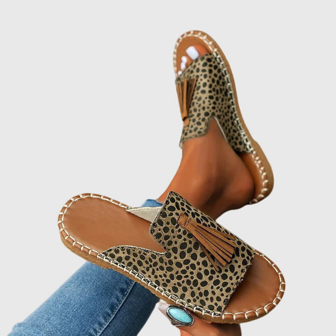 Zuri | Women's Canvas Boho Print Tassel Flat Slide Sandals Carol & Margaret Wilmington