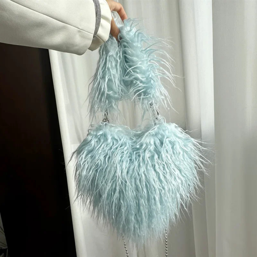 Zuri | Women's Faux Fur Curly Heart-Shaped Chain Shoulder Bag Carol & Margaret Wilmington