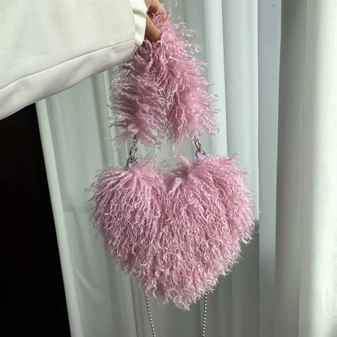 Zuri | Women's Faux Fur Curly Heart-Shaped Chain Shoulder Bag Carol & Margaret Wilmington