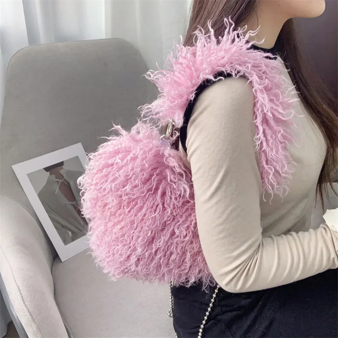Zuri | Women's Faux Fur Curly Heart-Shaped Chain Shoulder Bag Carol & Margaret Wilmington