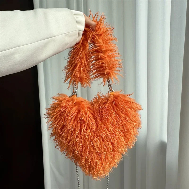 Zuri | Women's Faux Fur Curly Heart-Shaped Chain Shoulder Bag Carol & Margaret Wilmington