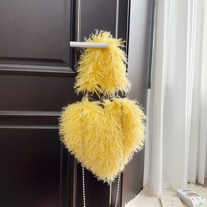 Zuri | Women's Faux Fur Curly Heart-Shaped Chain Shoulder Bag Carol & Margaret Wilmington