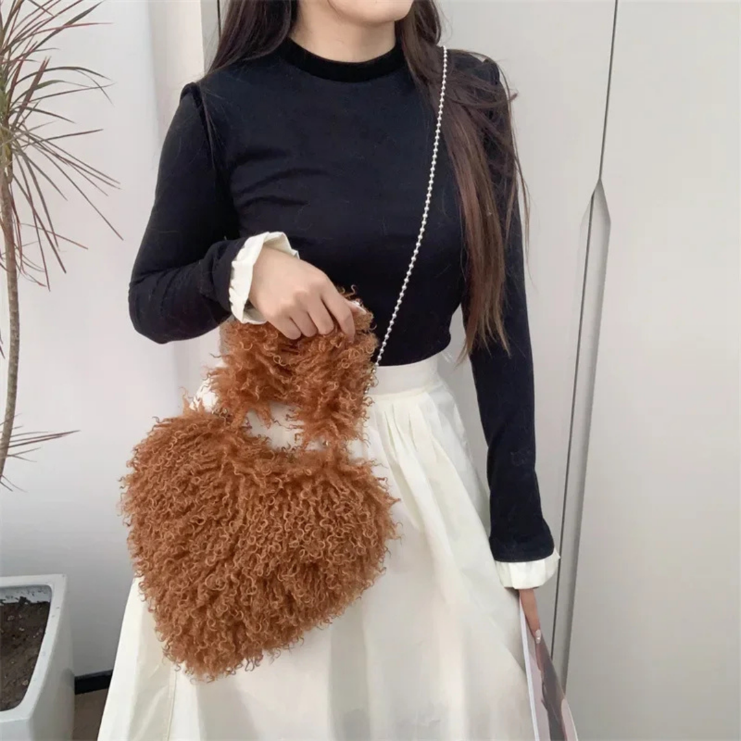 Zuri | Women's Faux Fur Curly Heart-Shaped Chain Shoulder Bag Carol & Margaret Wilmington