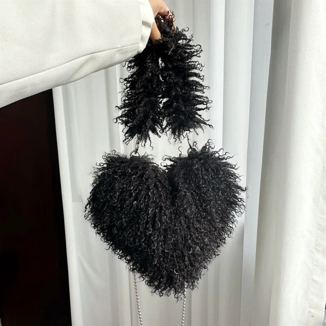 Zuri | Women's Faux Fur Curly Heart-Shaped Chain Shoulder Bag Carol & Margaret Wilmington