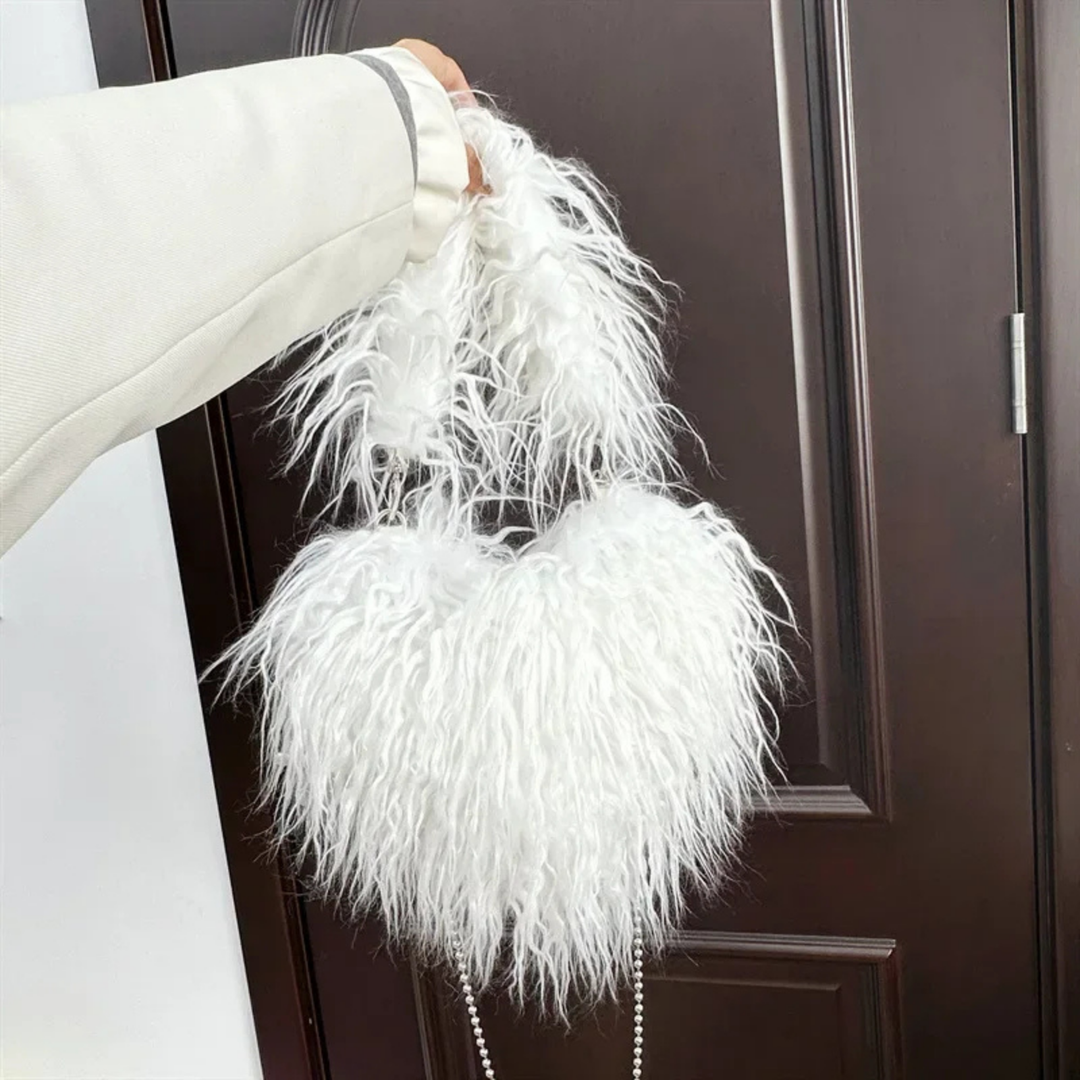 Zuri | Women's Faux Fur Curly Heart-Shaped Chain Shoulder Bag Carol & Margaret Wilmington