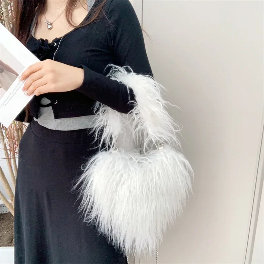 Zuri | Women's Faux Fur Curly Heart-Shaped Chain Shoulder Bag Carol & Margaret Wilmington