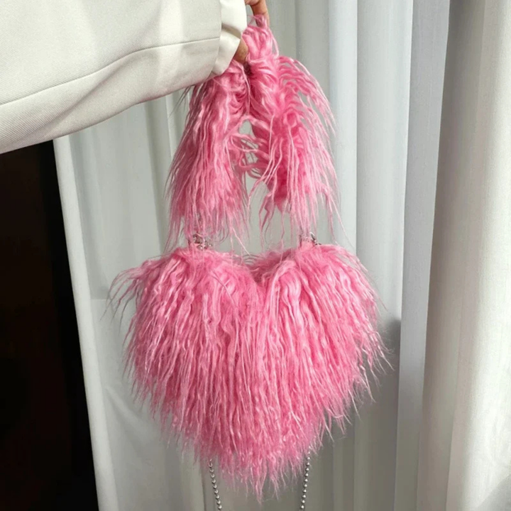 Zuri | Women's Faux Fur Curly Heart-Shaped Chain Shoulder Bag Carol & Margaret Wilmington