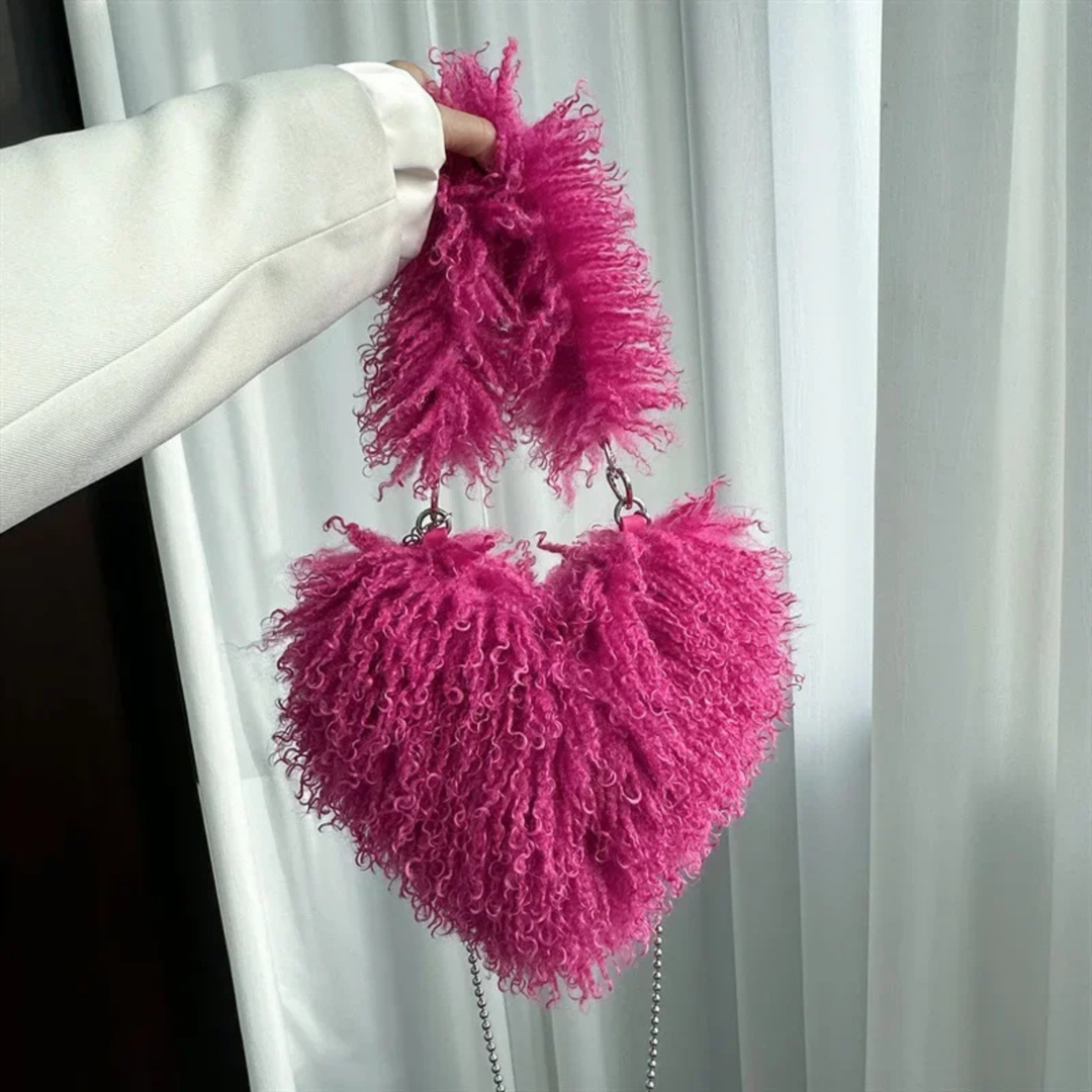 Zuri | Women's Faux Fur Curly Heart-Shaped Chain Shoulder Bag Carol & Margaret Wilmington
