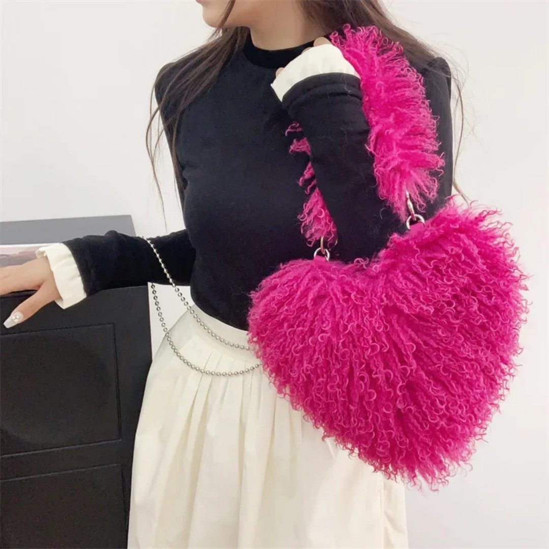 Zuri | Women's Faux Fur Curly Heart-Shaped Chain Shoulder Bag Carol & Margaret Wilmington