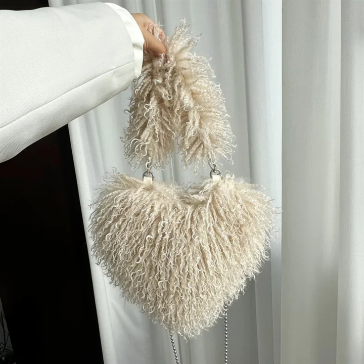 Zuri | Women's Faux Fur Curly Heart-Shaped Chain Shoulder Bag Carol & Margaret Wilmington
