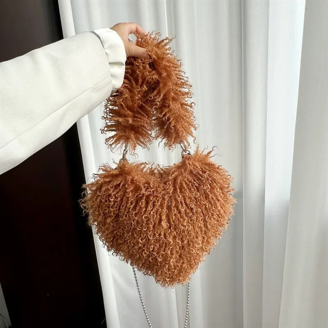 Zuri | Women's Faux Fur Curly Heart-Shaped Chain Shoulder Bag Carol & Margaret Wilmington