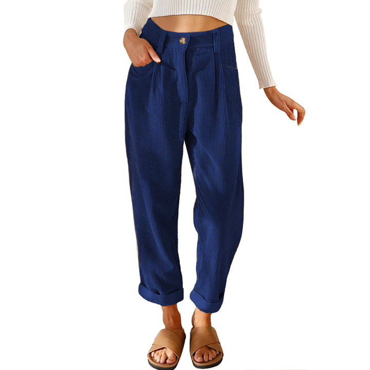 Woman wearing oversized high waist straight pants