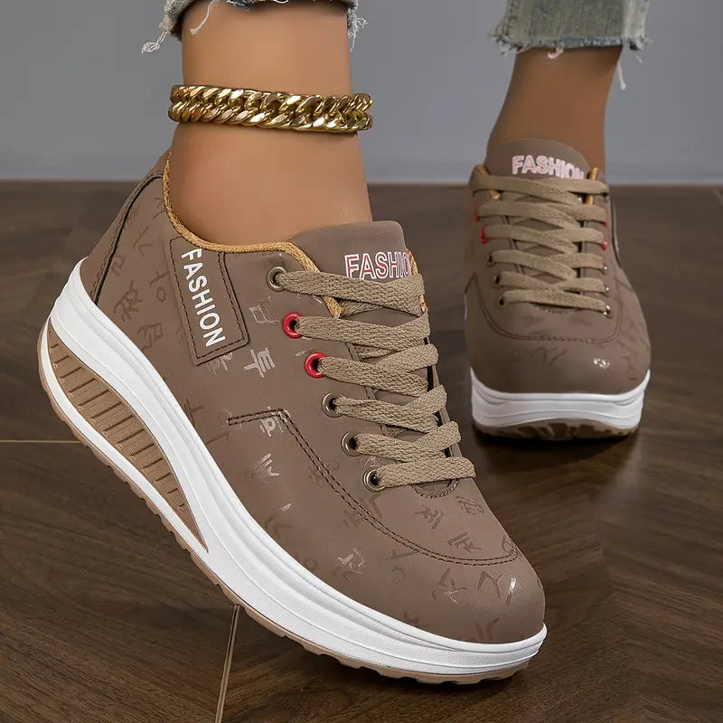 White wedge platform sneakers with laces for women
