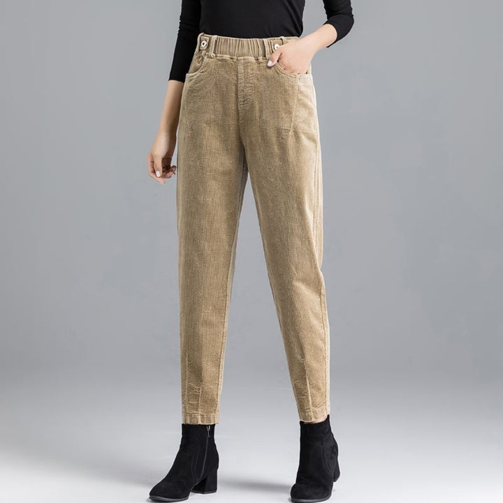 Women's tapered corduroy pants with rivet details