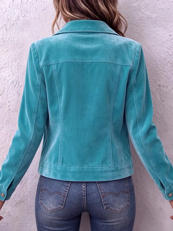 Women's button front vintage wash jacket with chest pockets