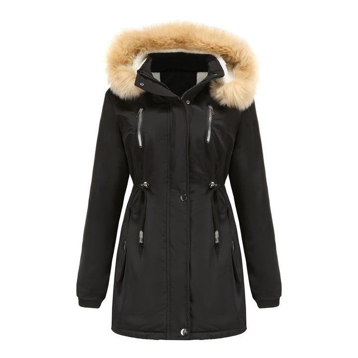 Women's long winter coat with detachable hood