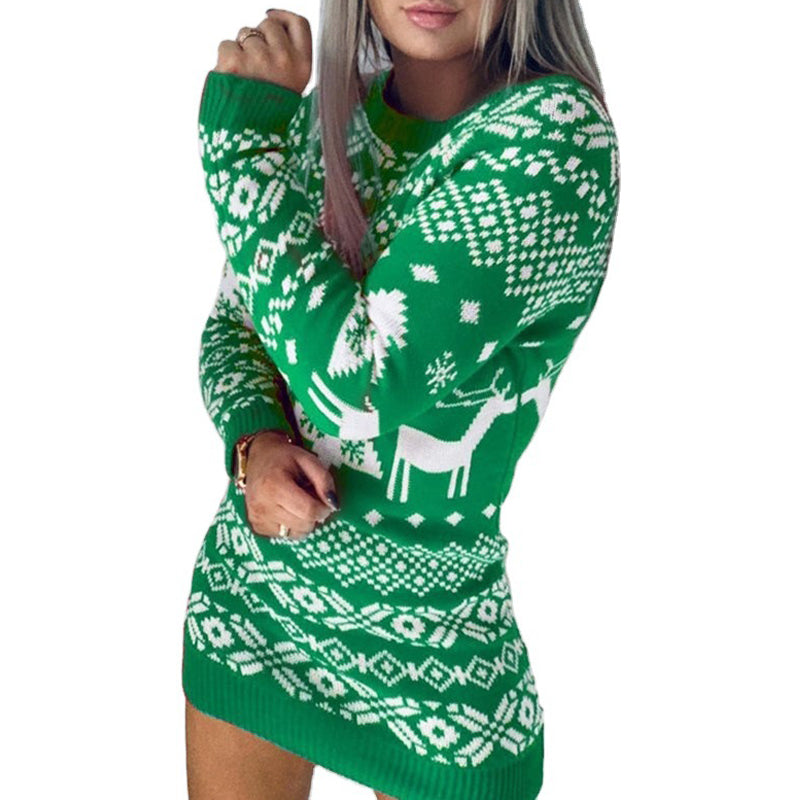 Women's ugly Christmas sweater with elk snowflake pattern