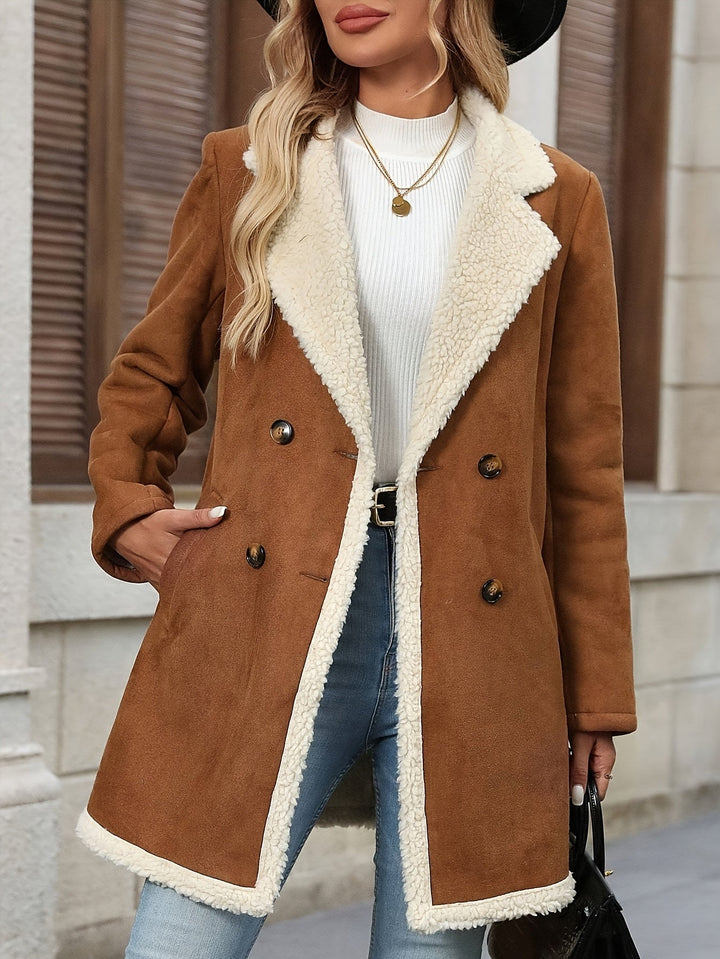 Odilia | Women's Shearling Lapel Double-Breasted Fitted Coat