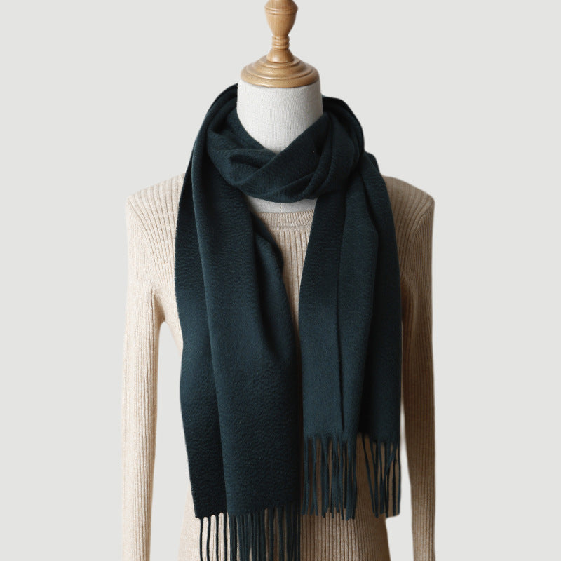 Women's solid color cashmere tassel scarf with long fringe