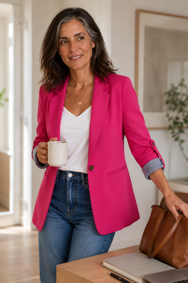 Women's structured lapel blazer cardigan front view