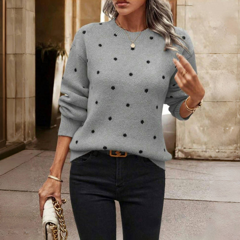 Rayna | Women's Polka Dot Crew Neck Knit Sweater