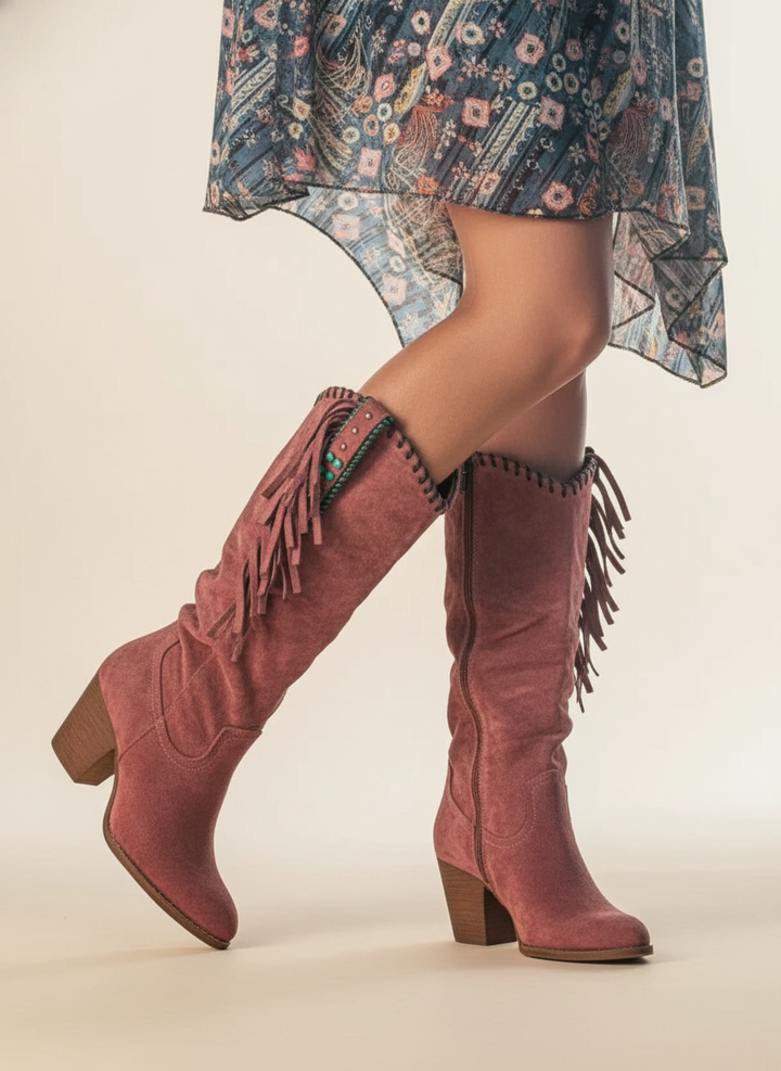 Lysbeth | Women's Fringed Block-Heel Knee-High Boots