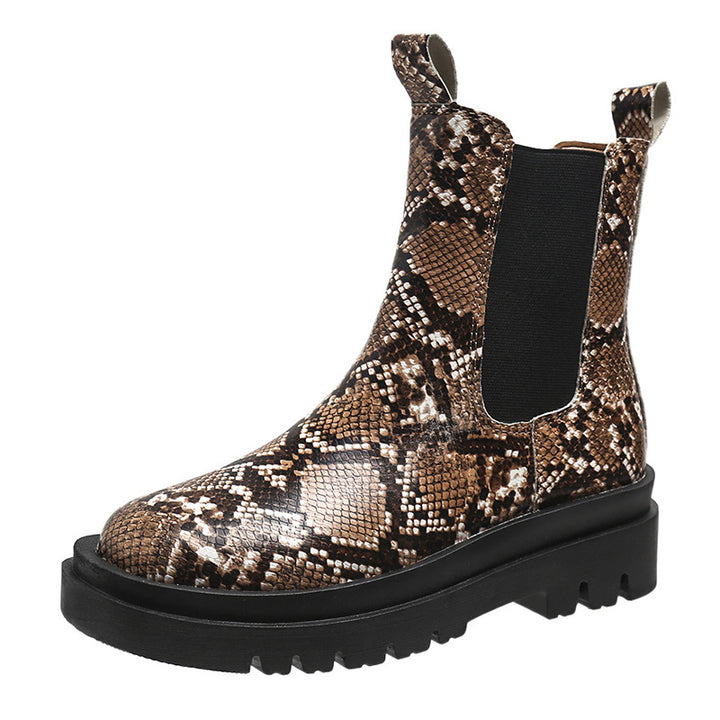 Women's snakeskin slip-on platform ankle boots
