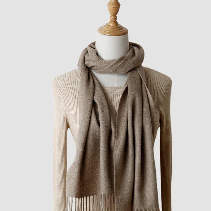 Women's solid color cashmere tassel scarf with long fringe