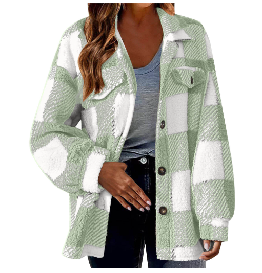 Women's loose fit button fleece jacket