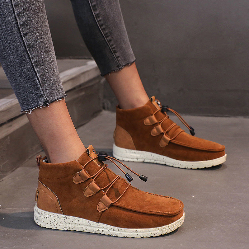 Women's wedge ankle boots with drawstring detail and round toe