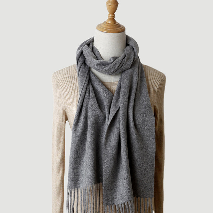 Women's solid color cashmere tassel scarf with long fringe
