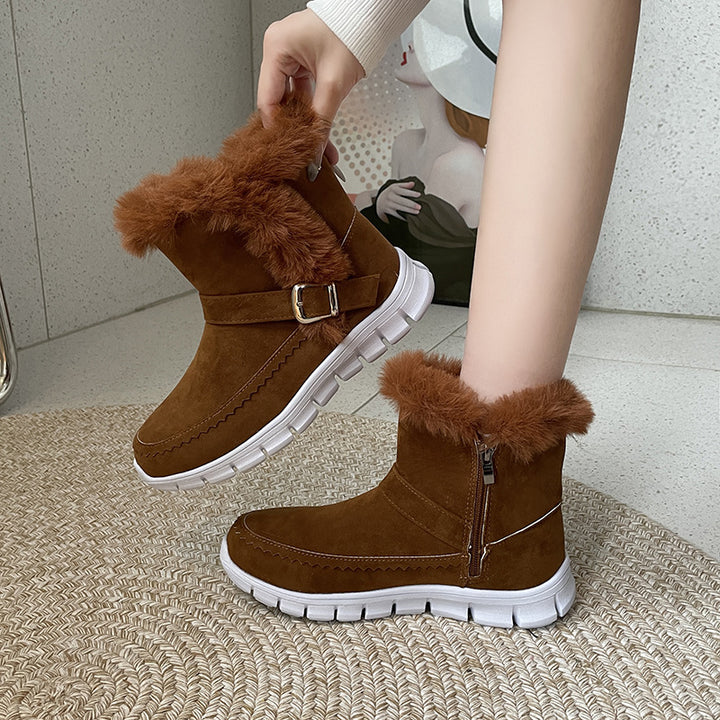 Women's plush lined flat winter ankle boots
