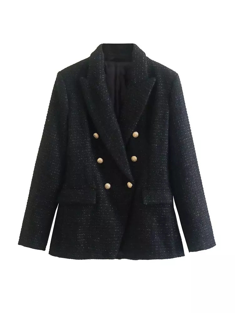 Women's double breasted textured blazer with long sleeves