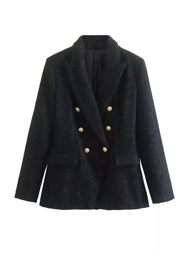 Women's double breasted textured blazer with long sleeves