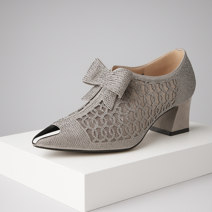 Hulda | Women's Embellished Pointed-Toe Block-Heel Zip-Up Pumps