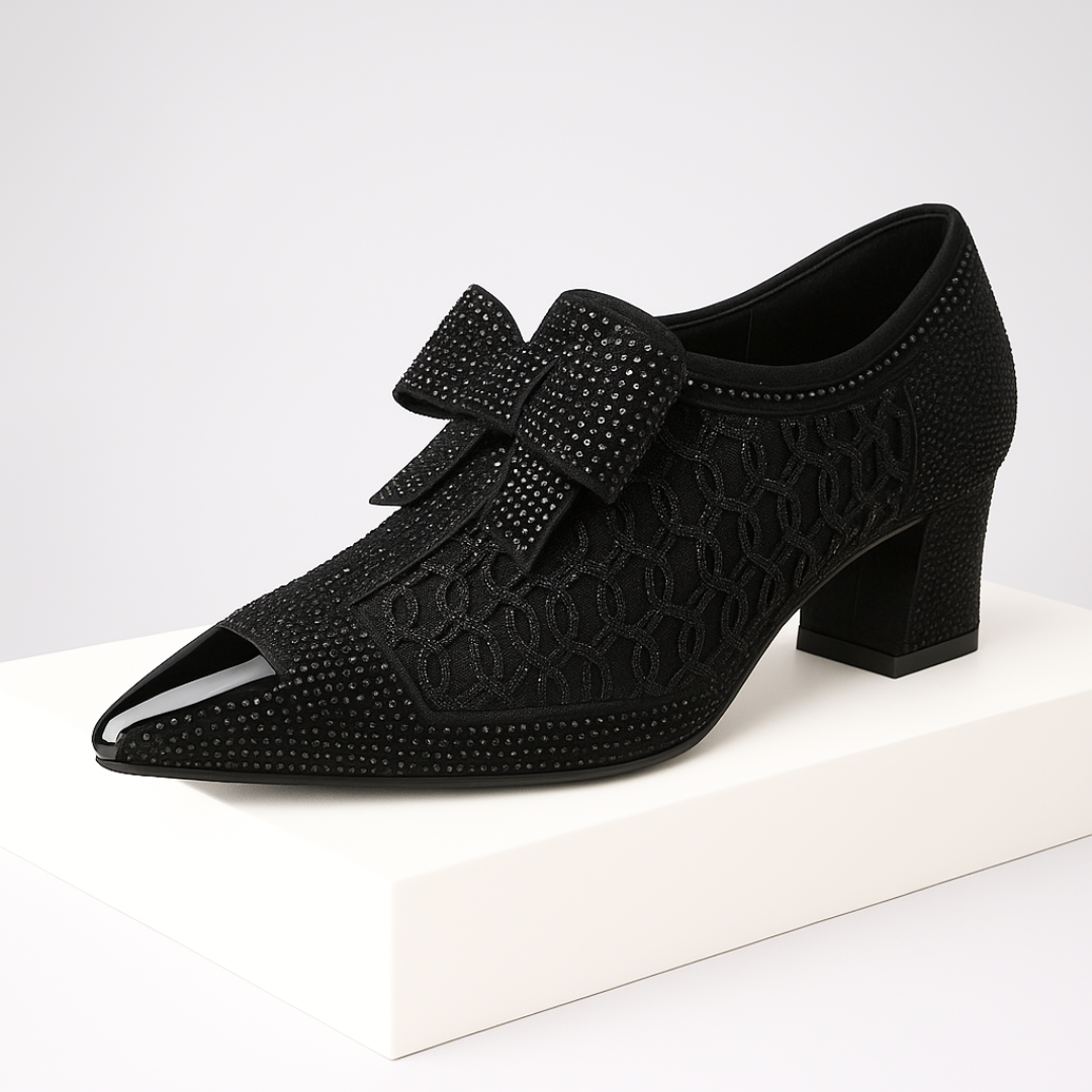 Hulda | Women's Embellished Pointed-Toe Block-Heel Zip-Up Pumps