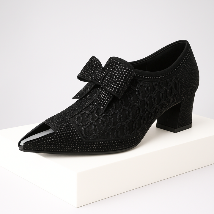 Hulda | Women's Embellished Pointed-Toe Block-Heel Zip-Up Pumps