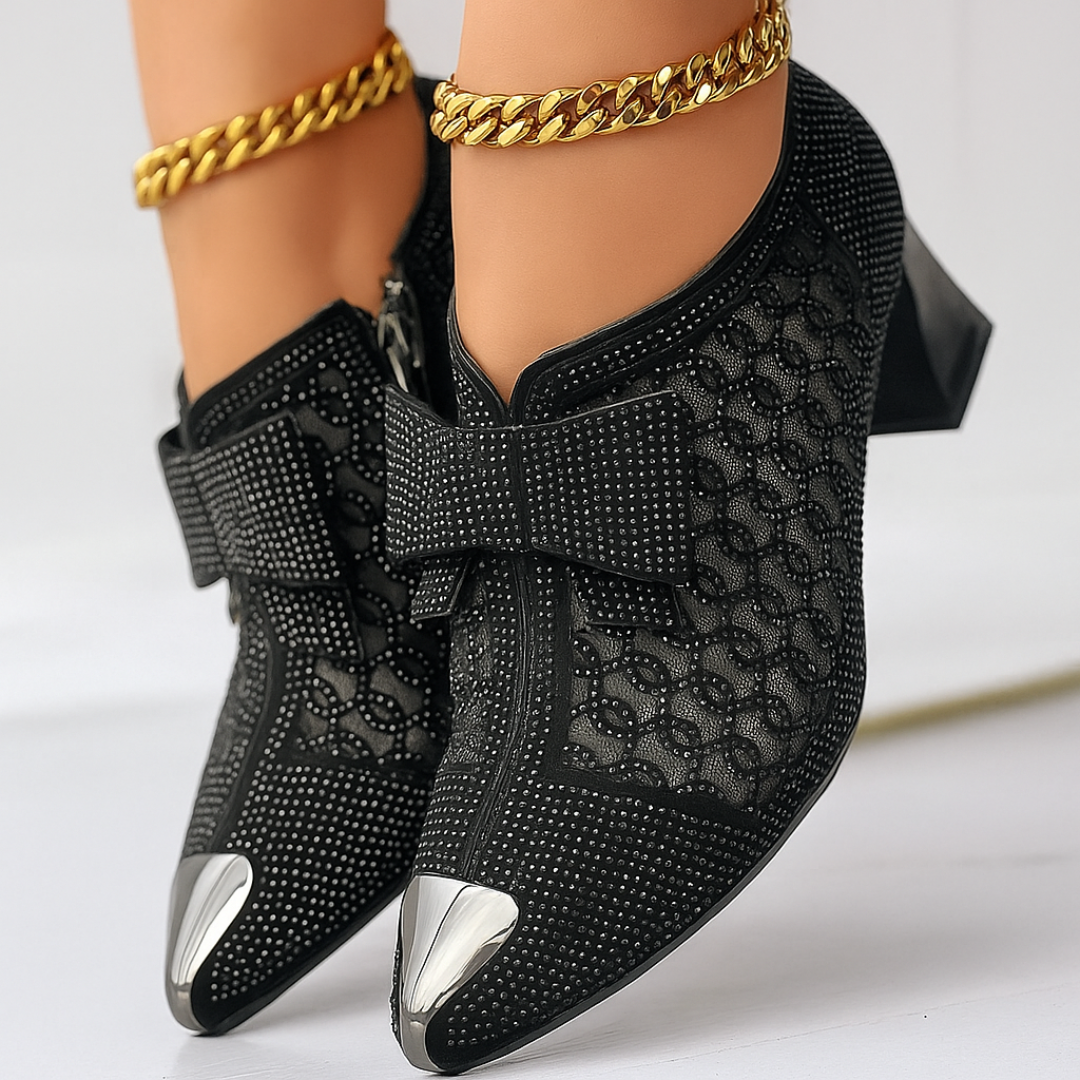 Hulda | Women's Embellished Pointed-Toe Block-Heel Zip-Up Pumps