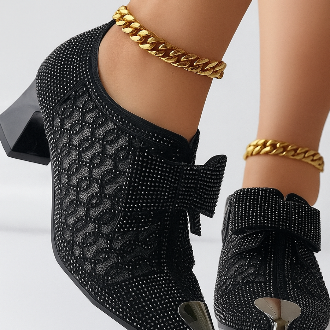 Hulda | Women's Embellished Pointed-Toe Block-Heel Zip-Up Pumps