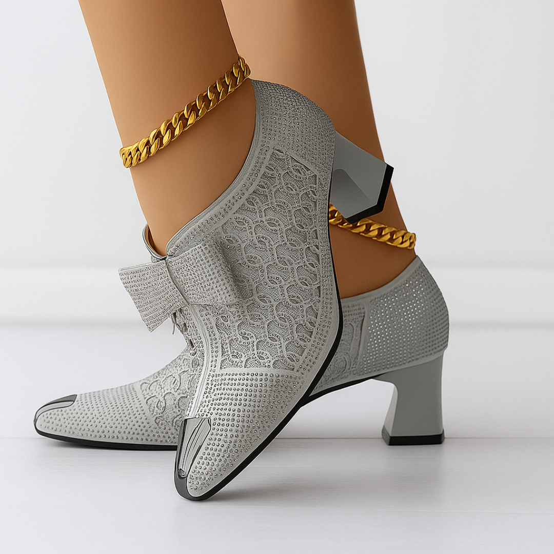 Hulda | Women's Embellished Pointed-Toe Block-Heel Zip-Up Pumps