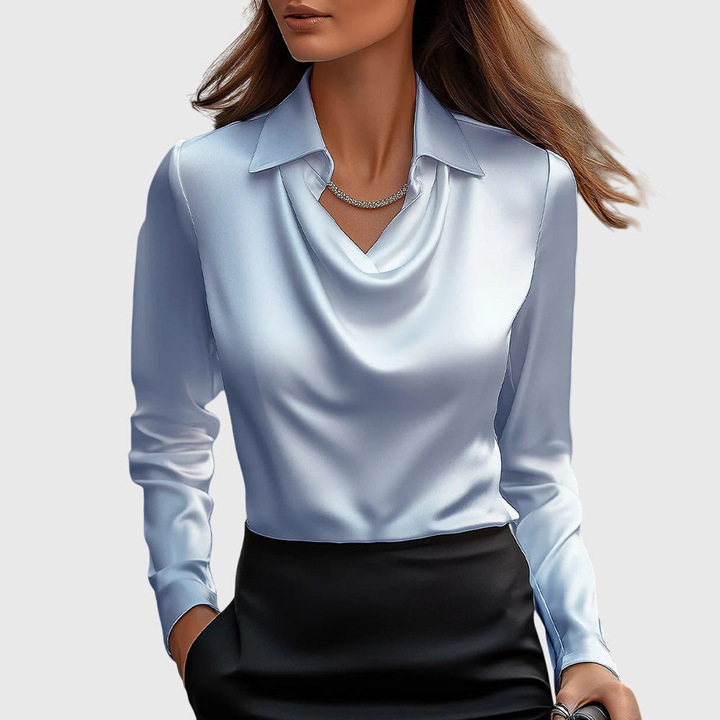 arlowe | Women's Elegant Satin Cowl-Neck Collared Blouse Carol & Margaret Wilmington