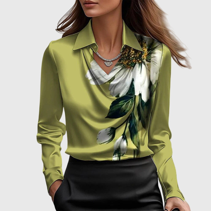 arlowe | Women's Elegant Satin Cowl-Neck Collared Blouse Carol & Margaret Wilmington