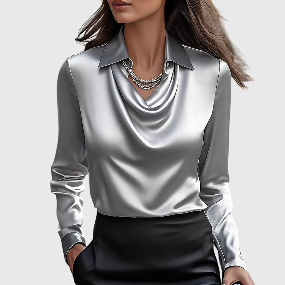 arlowe | Women's Elegant Satin Cowl-Neck Collared Blouse Carol & Margaret Wilmington